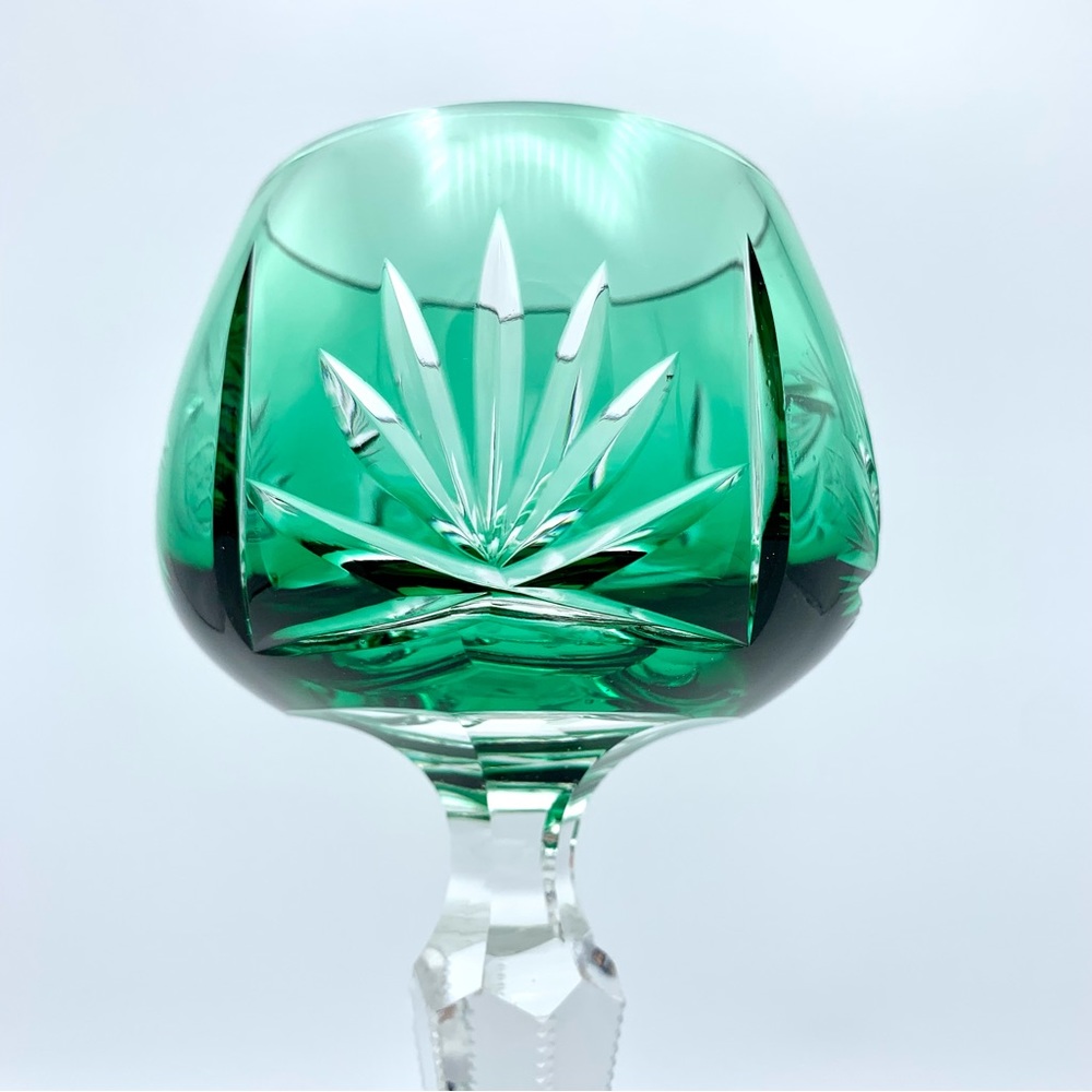 ‼️PENDING‼️Vintage Emerald Green Cut to Clear Crystal Wine Hock Glass Bohemian - Picture 7 of 15